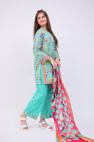 Senorita - GAD-02749 | Sea Green & Multicolor | Casual 3 Piece Suit | Cotton Lawn Printed