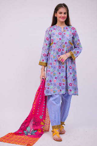 Picture of Senorita - GAD-02750 | Blue & Multicolor | Casual 3 Piece Suit | Cotton Lawn Printed - Available at Raja Sahib