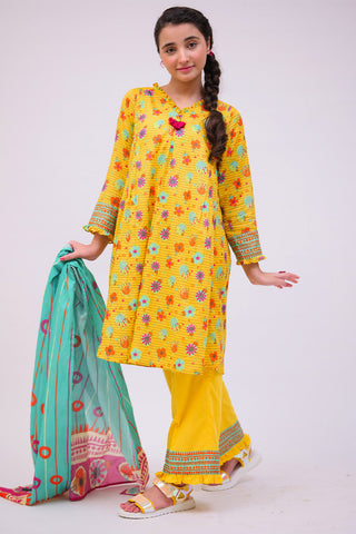 GAD-02751 | Yellow & Multicolor | Casual 3 Piece Suit | Cotton Lawn Printed