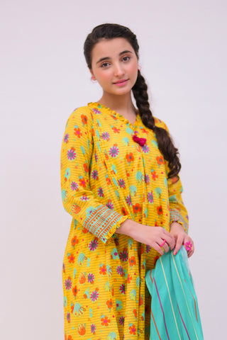 Picture of Senorita - GAD-02751 | Yellow & Multicolor | Casual 3 Piece Suit | Cotton Lawn Printed - Available at Raja Sahib