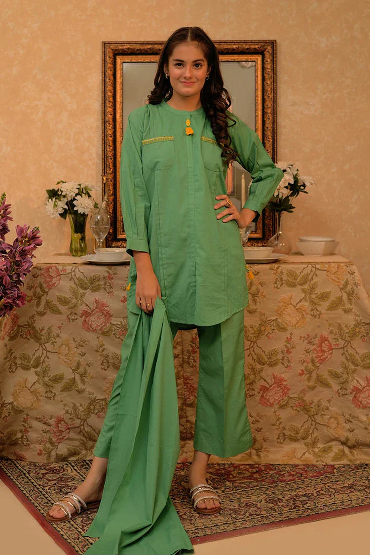 Picture of GAD-02796 | Green | Casual 3 Piece Suit | Cotton Dobby Self - Available at Raja Sahib