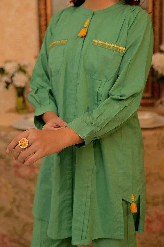 Picture of GAD-02796 | Green | Casual 3 Piece Suit | Cotton Dobby Self - Available at Raja Sahib