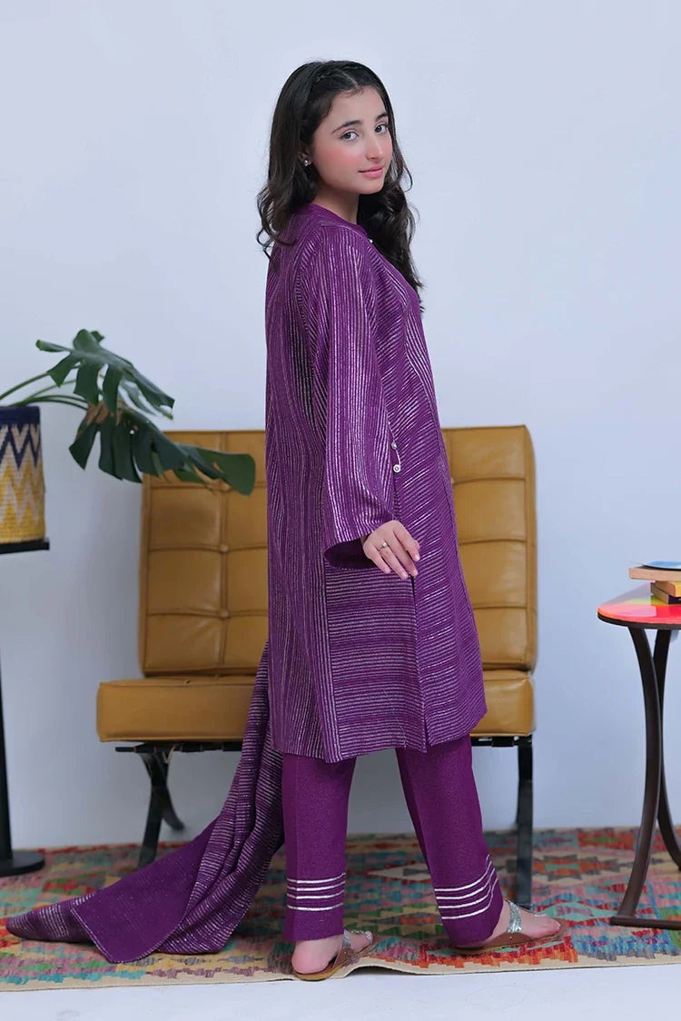 Picture of GAD-02830 | Purple & Silver | Casual 3 Piece Suit | Karandi Fabric Dobby Jacquard - Available at Raja Sahib