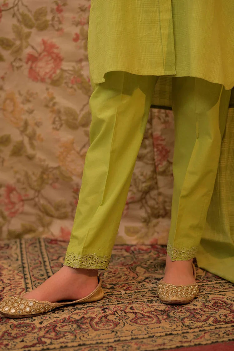 Picture of <!--apc-->GAD-02908 | Parrot Green | Casual 3 Piece Suit | Cotton Self dobby - Available at Raja Sahib