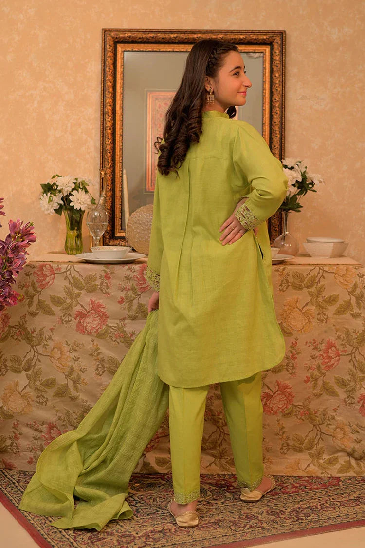 Picture of <!--apc-->GAD-02908 | Parrot Green | Casual 3 Piece Suit | Cotton Self dobby - Available at Raja Sahib