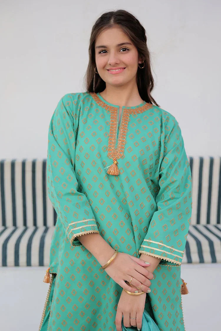 Picture of GAD-02928 | Sea Green & Orange | Casual 3 Piece Suit | Cotton Jacquard - Available at Raja Sahib