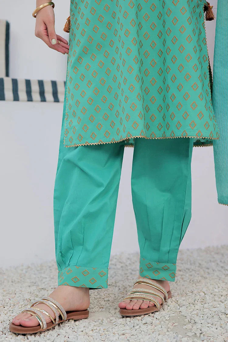 Picture of GAD-02928 | Sea Green & Orange | Casual 3 Piece Suit | Cotton Jacquard - Available at Raja Sahib