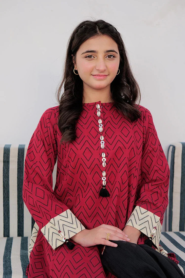 Picture of <!--aoj-->GAD-03004 | Red & Black | Casual 3 Piece Suit | Cotton Jacquard - Available at Raja Sahib