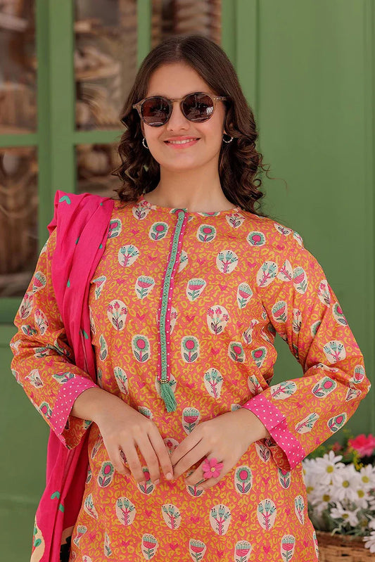 Picture of <!--akr-->GAD-03044 | Peach & Multicolor | Casual 3 Piece Suit | Cotton Lawn Printed - Available at Raja Sahib