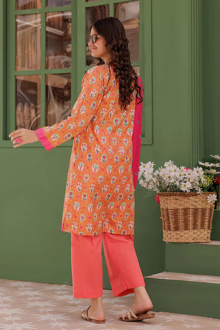 Picture of <!--akr-->GAD-03044 | Peach & Multicolor | Casual 3 Piece Suit | Cotton Lawn Printed - Available at Raja Sahib