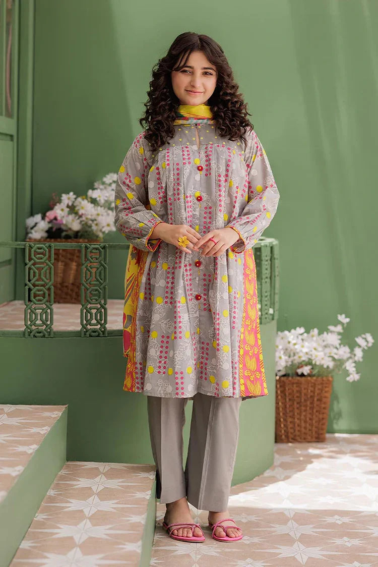 Picture of <!--ajw-->GAD-03045 | Grey & Multicolor | Casual 3 Piece Suit | Cotton Lawn Printed - Available at Raja Sahib