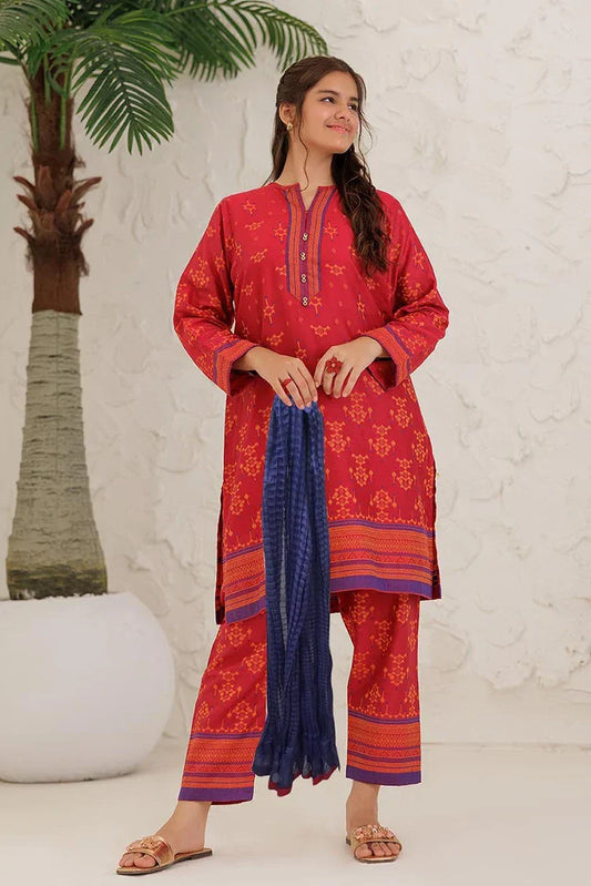 Picture of <!--akq-->GAD-03061 | Red & Multicolor | Casual 3 Piece Suit | Cotton Jacquard - Available at Raja Sahib