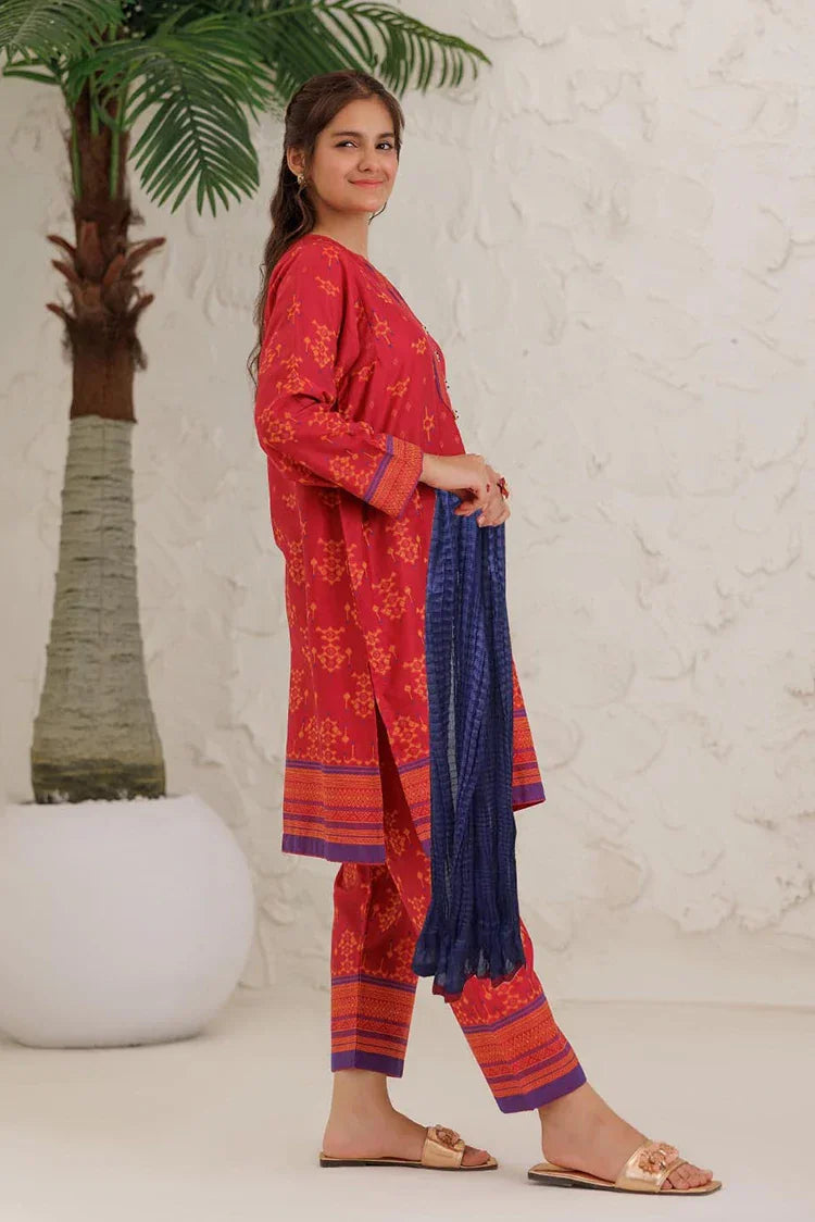 Picture of <!--akq-->GAD-03061 | Red & Multicolor | Casual 3 Piece Suit | Cotton Jacquard - Available at Raja Sahib