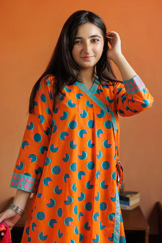 Picture of GAD-03079 | Orange & Muliticolor | Casual 3 Piece Suit | Cotton Lawn Printed - Available at Raja Sahib