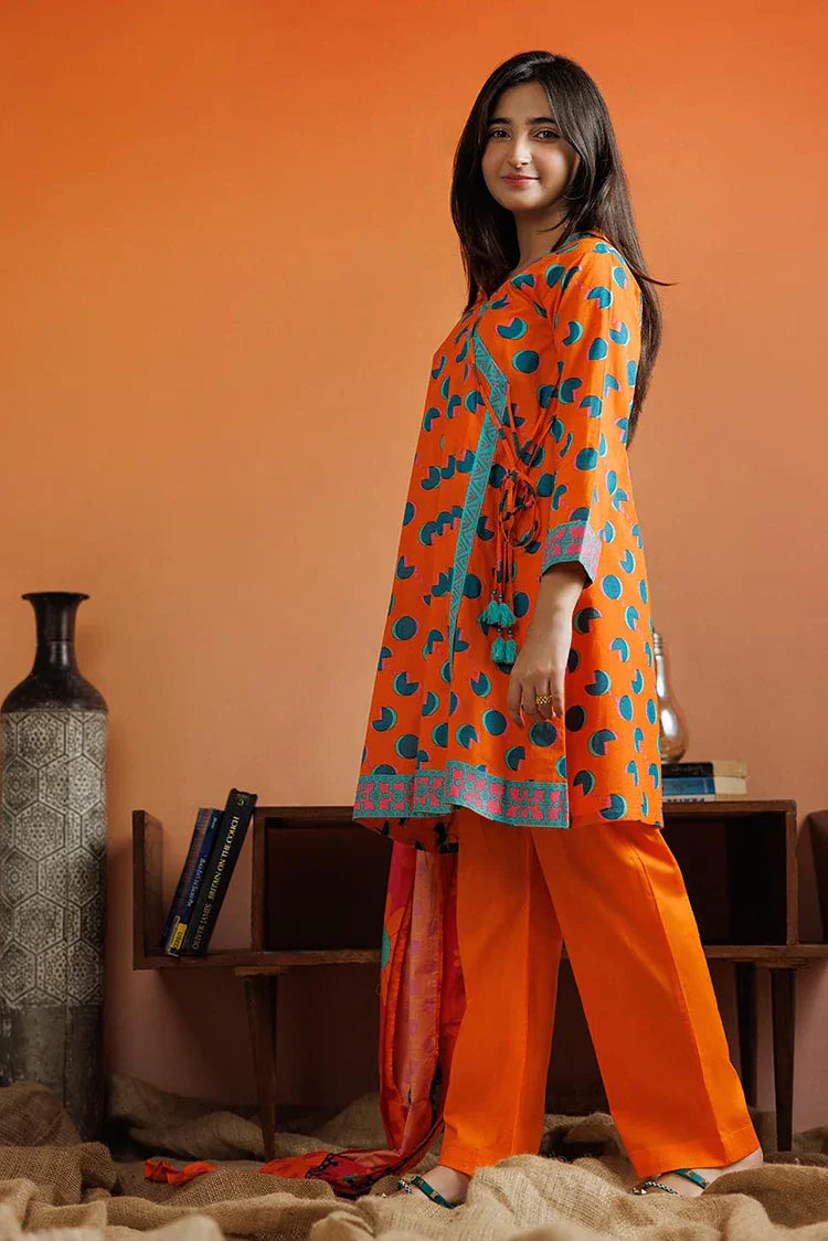 Picture of GAD-03079 | Orange & Muliticolor | Casual 3 Piece Suit | Cotton Lawn Printed - Available at Raja Sahib
