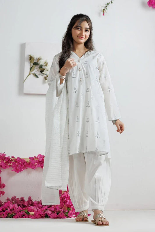 GAD-03140 | White | Casual 3 Piece Suit | Cotton Lawn Printed