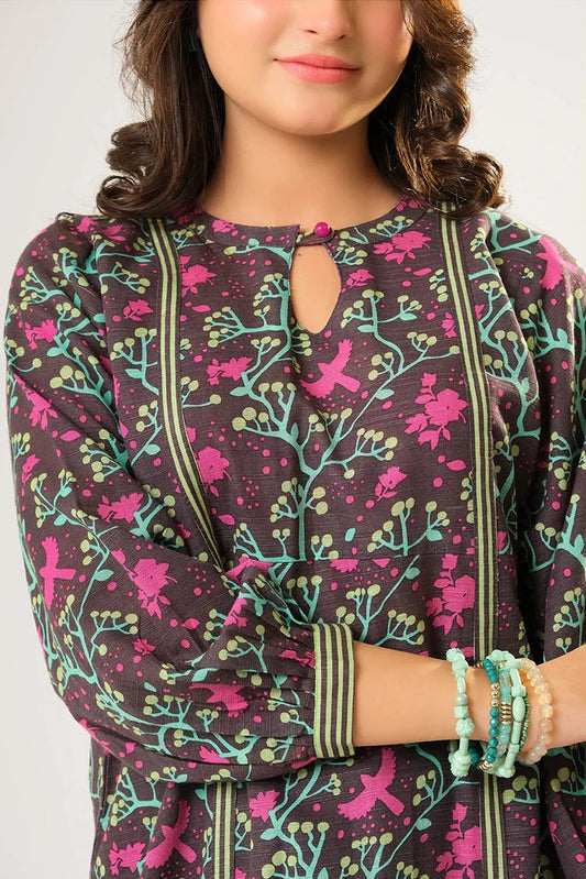 Girls winter clothes | Grey & Multicolor | Casual 3 Piece Suit  | Cotton Khaddar Printed | GAD-03202