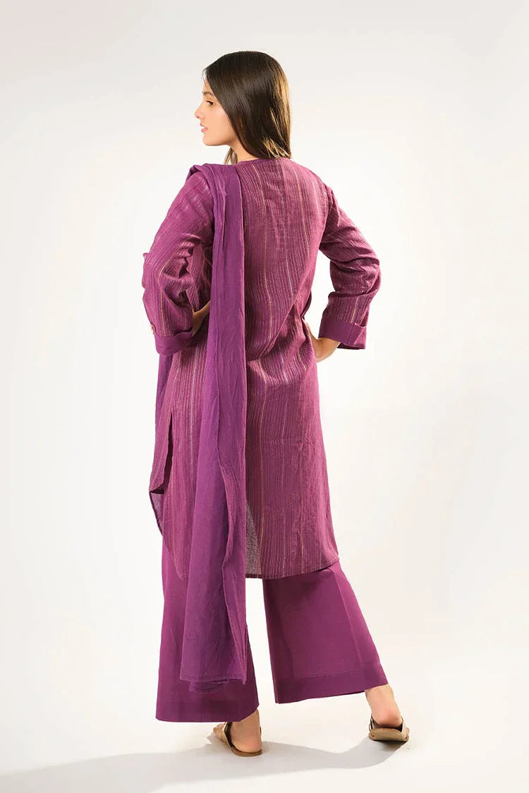 Girls winter clothes | Purple & Gold | Casual 3 Piece Suit  | Cotton Karandi Dobby  | GAD-03215