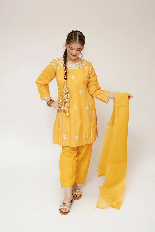 Senorita - Girls Eid Dress - Casual 3 Piece Suit - Cotton Plain Embroidery - GAD-03415