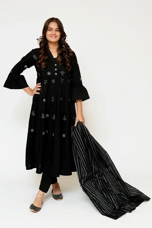 Senorita - Girls Eid Dress - Black - Casual 3 Piece Suit - GAD-03446