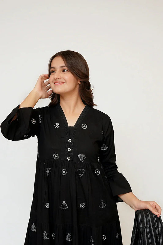 Senorita - Girls Eid Dress - Black - Casual 3 Piece Suit - GAD-03446