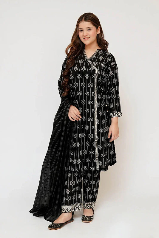 Senorita - Girls Eid Dress - Black & Fawn - Casual 3 Piece Suit - GAD-03460