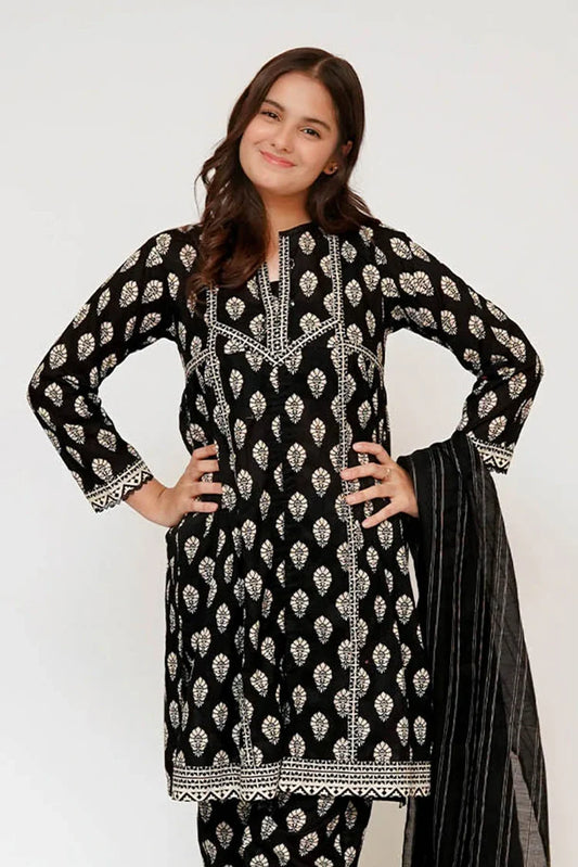 Senorita - Girls Eid Dress - Black & Fawn - Casual 3 Piece Suit  - GAD-03461