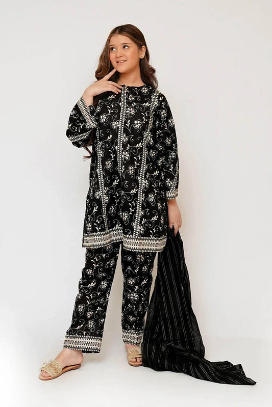 Senorita - Girls Eid Dress - Black & Fawn - Casual 3 Piece Suit - GAD-03462