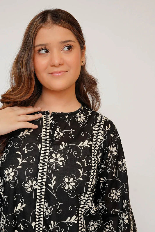 Senorita - Girls Eid Dress - Black & Fawn - Casual 3 Piece Suit - GAD-03462