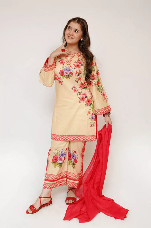 Senorita - Girls Eid Dress - Yellow & Multicolor - Casual 3 Piece Suit - GAD-03475