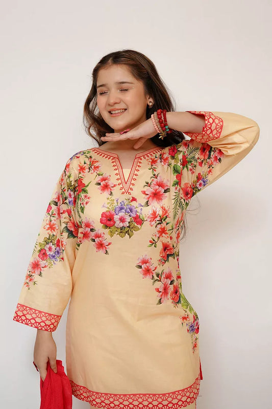 Senorita - Girls Eid Dress - Yellow & Multicolor - Casual 3 Piece Suit - GAD-03475