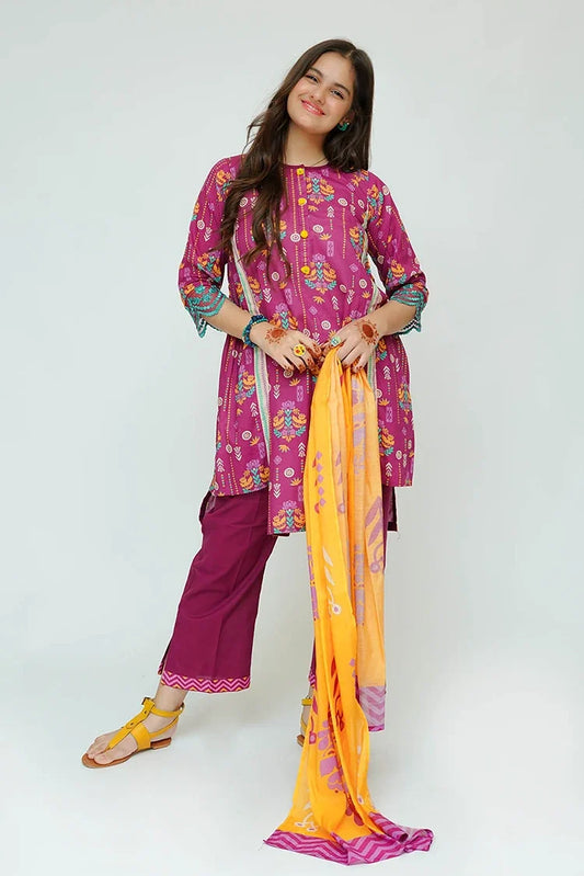 Senorita - Girls Summer Collection - Magenta & Multicolor - Casual 2 Piece Suit  - GAD-03528