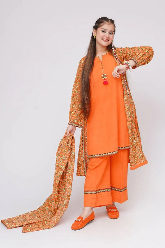 Senorita - Orange & Multicolor - Casual 3 Piece Suit - GAD-03632