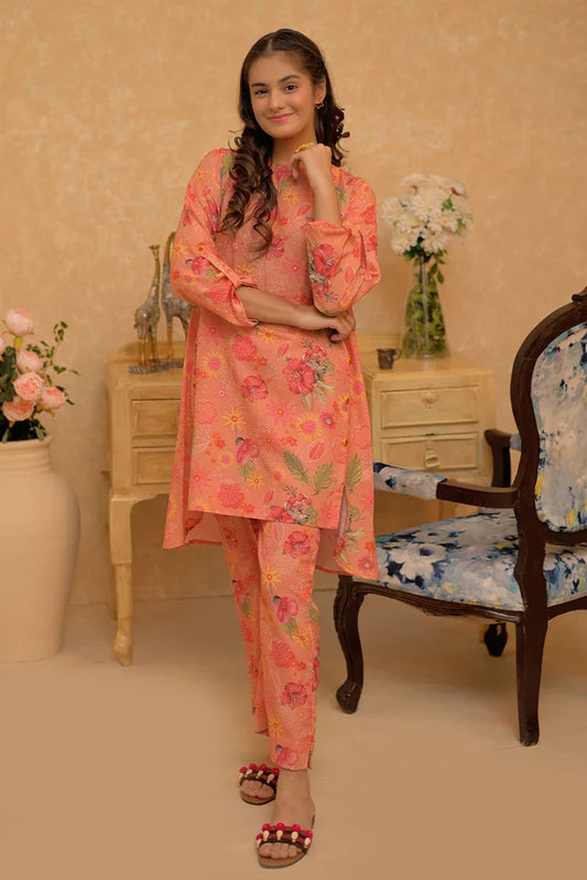 Picture of GAC-02943 | Orange & Multicolor | Casual 2 Piece Suit | Polyester Lawn Printed - Available at Raja Sahib