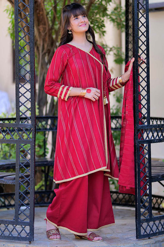 Senorita - GBD-02259 | Maroon & Gold | Casual 3 Piece Suit  | Cotton Dobby