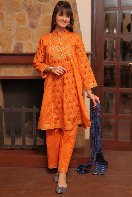 Senorita - GBD-02264 | Orange & Golden | Casual 3 Piece Suit  | Cotton Jacquard Meena