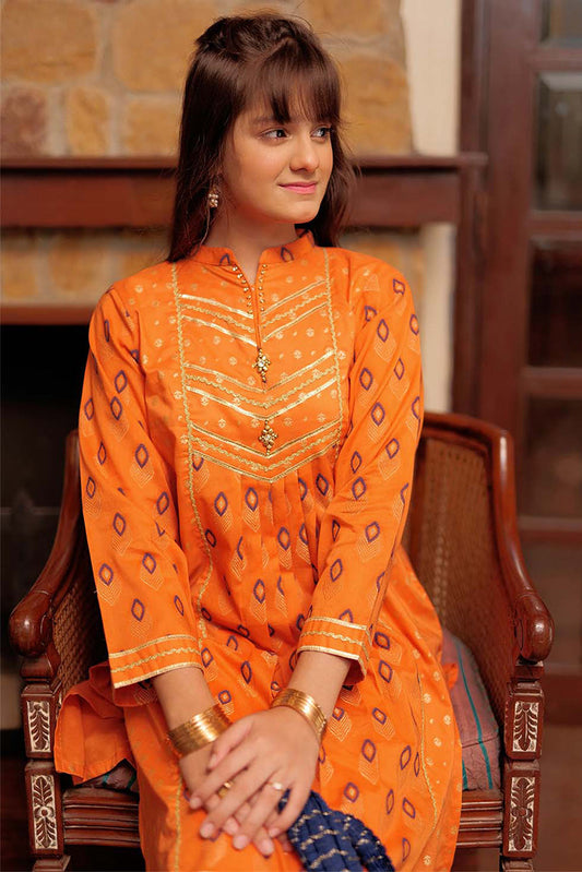 Senorita - GBD-02264 | Orange & Golden | Casual 3 Piece Suit  | Cotton Jacquard Meena