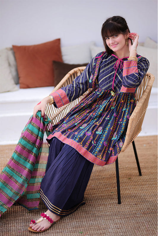 Senorita - GBD-02306 | Grey & Multicolor | Casual 3 Piece Suit  | Cotton Gold Printed Lawn