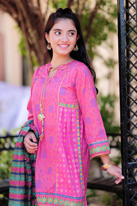 Senorita - GBD-02324 | T.Pink & Multicolor | Casual 3 Piece Suit  | Cotton Gold Printed Lawn