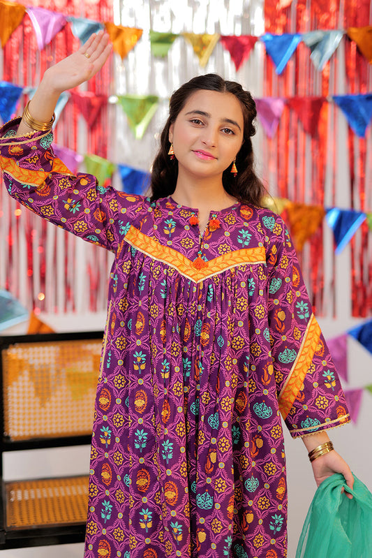 Senorita - GBD-02529 | Purple & Gold | Casual Plus 3 Piece Suit  | Cotton Gold Print Lawn