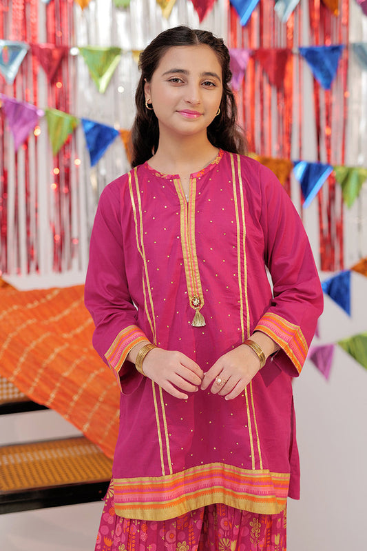Senorita - GBD-02556 | Shocking Pink & Multicolor | Casual Plus 3 Piece Suit  | Cotton Gold Print Lawn