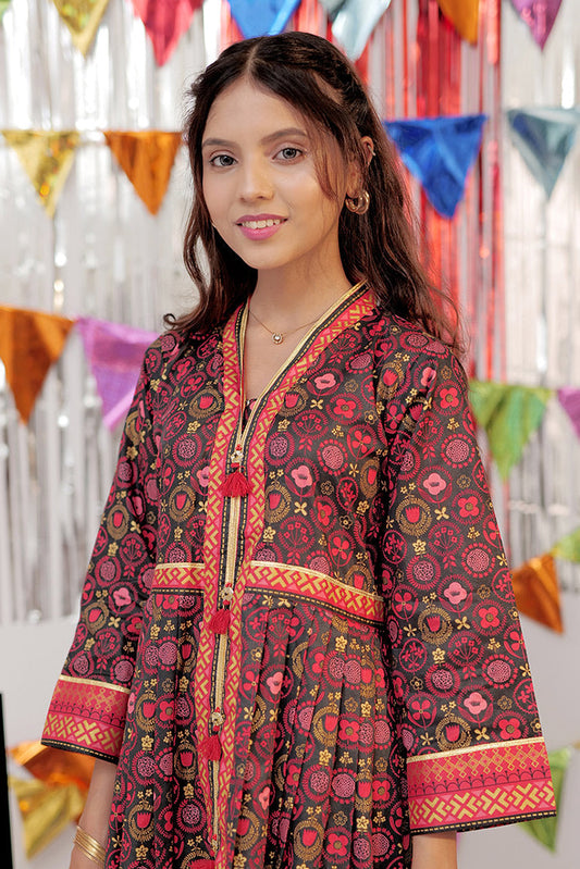 Senorita - GBD-02557 | Black & Multicolor | Casual Plus 3 Piece Suit  | Cotton Gold Print Lawn