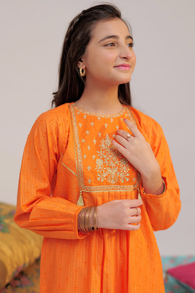 Picture of <!--bym-->Senorita - GBD-02589 | Orange & Gold | Casual Plus 3 Piece Suit | Cotton Jacqurd Dobby - Available at Raja Sahib