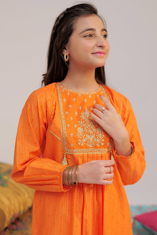 Picture of <!--bym-->Senorita - GBD-02589 | Orange & Gold | Casual Plus 3 Piece Suit | Cotton Jacqurd Dobby - Available at Raja Sahib