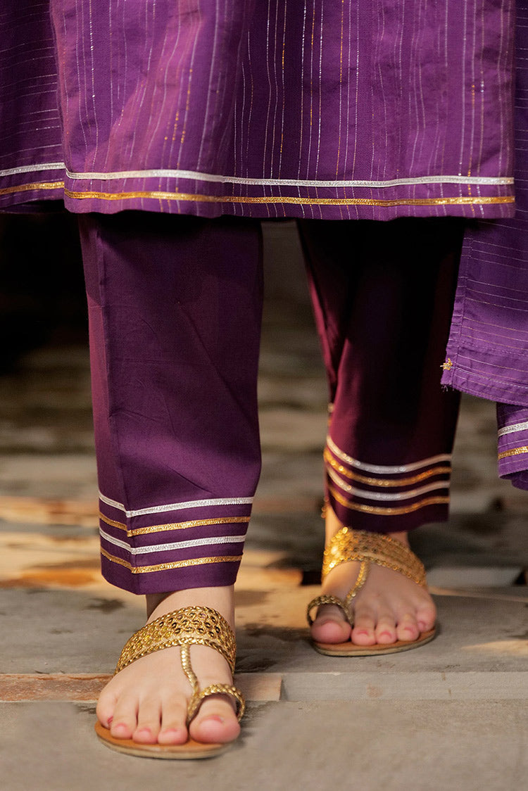 Picture of Senorita - GBD-02602 | Purple & Gold | Casual Plus 3 Piece Suit  | Cotton Dobby Jacquard - Available at Raja Sahib