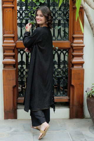 Senorita - GBD-02623 | Black & Gold | Casual Plus 3 Piece Suit  | Cotton Dobby Jacquard