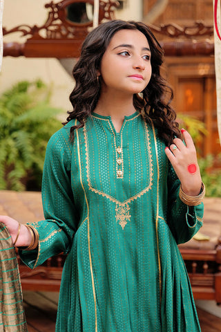 Picture of Senorita - GBD-02629 | Turquoise Green & Golden | Casual Plus 3 Piece Suit  | Cotton Dobby Jacquard - Available at Raja Sahib