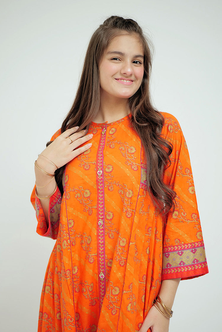 Picture of Senorita - GBD-02649 | Orange & Gold | Casual Plus 3 Piece Suit  | Cotton Lawn Printed - Available at Raja Sahib