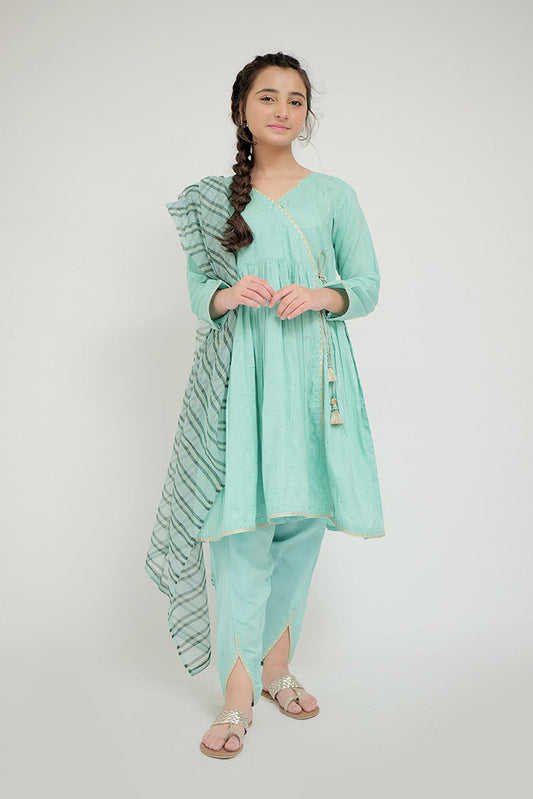 Picture of <!--byg-->Senorita - GBD-02666 | Sea Green & Gold | Casual Plus 3 Piece Suit | Viscose Jacquard Flament - Available at Raja Sahib