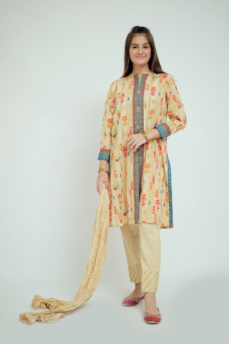 Picture of Senorita - GBD-02669 | Fawn & Multicolor | Casual Plus 3 Piece Suit  | Cotton Gold Print Lawn - Available at Raja Sahib